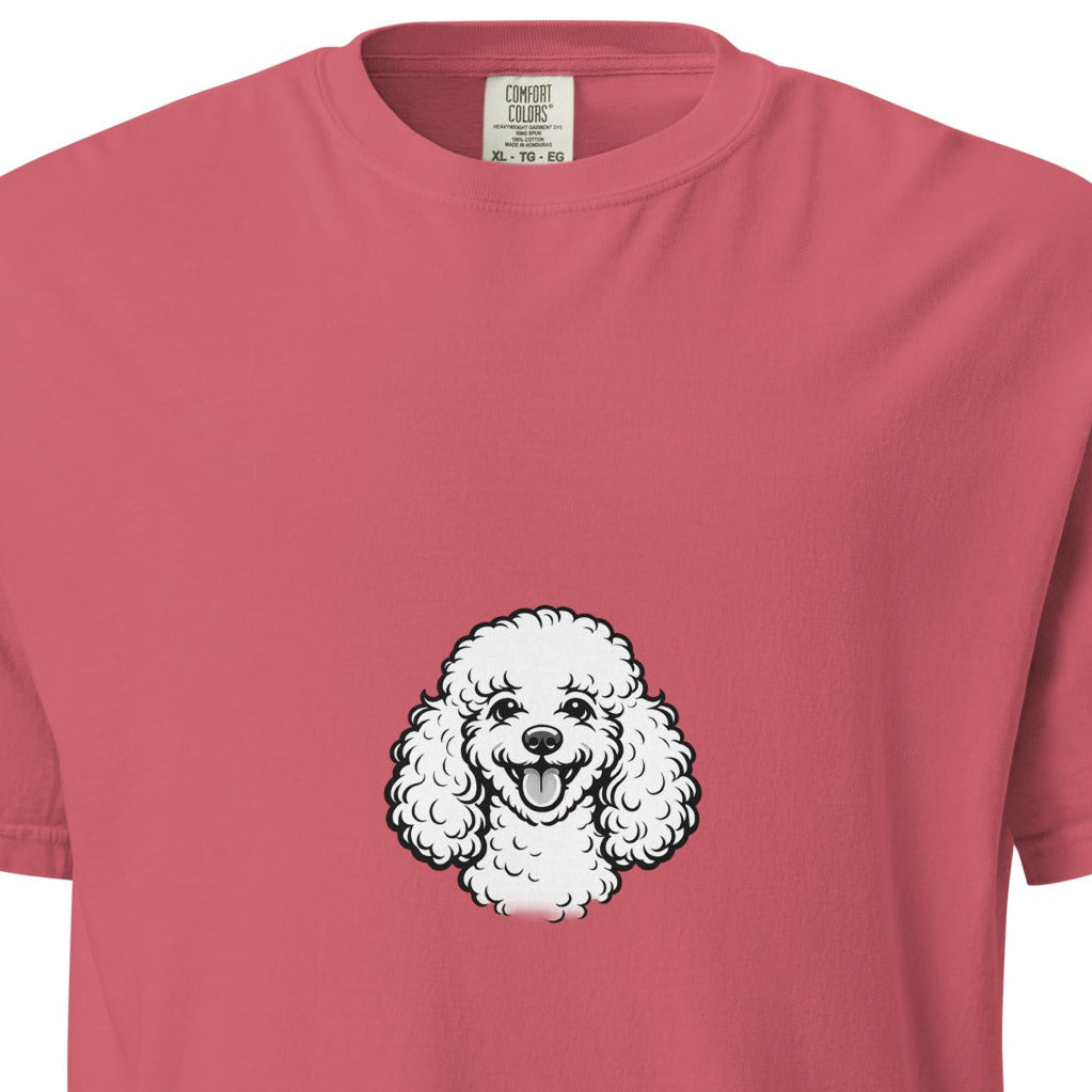 Unisex garment-dyed heavyweight Poodle T-shirt in watermelon color, featuring a casual fit and soft, durable fabric.