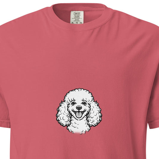 Unisex garment-dyed heavyweight Poodle T-shirt in watermelon color, featuring a casual fit and soft, durable fabric.