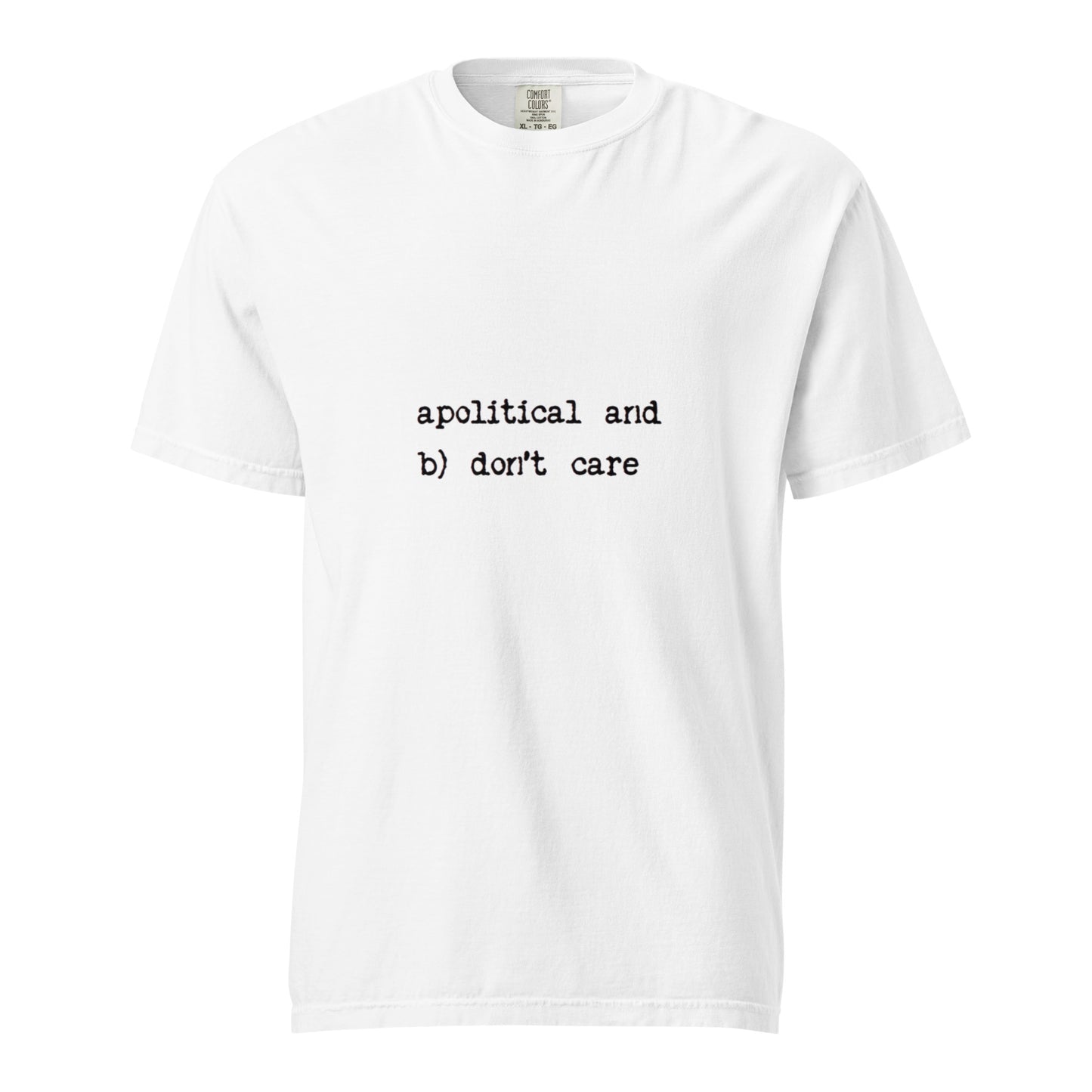 White unisex garment-dyed heavyweight t-shirt from wayward.biz featuring a simple, casual design.