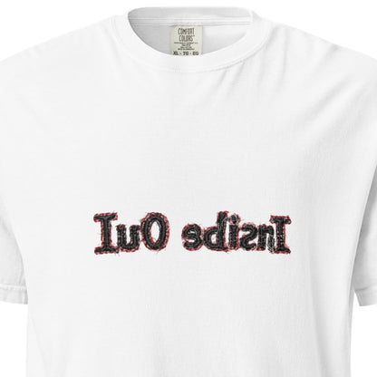 Unisex "Inside Out" heavyweight garment-dyed white T-shirt by wayward.biz, front view showing soft fabric and relaxed fit.