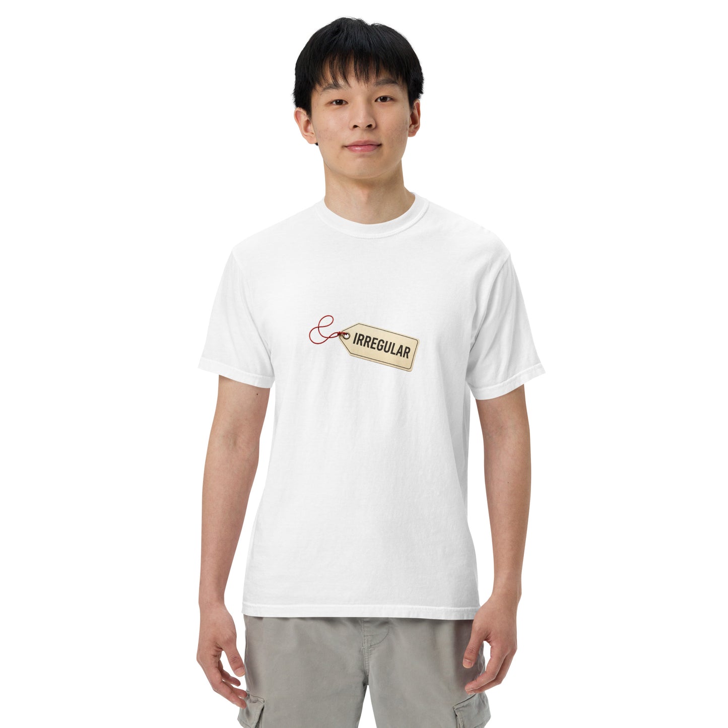 Unisex white heavyweight garment-dyed T-shirt by wayward.biz, front view showcasing soft, textured fabric and casual fit.