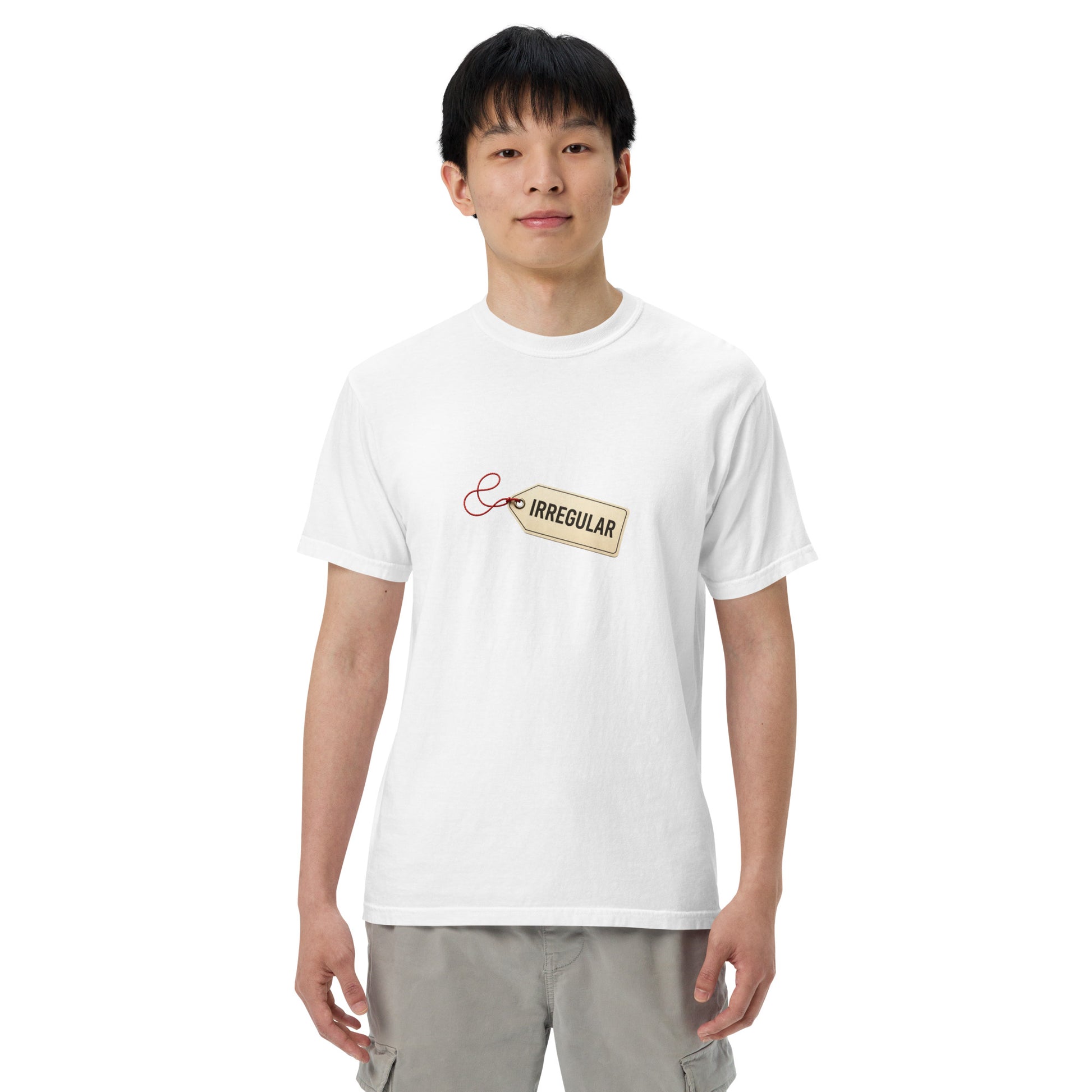 Unisex white heavyweight garment-dyed T-shirt by wayward.biz, front view showcasing soft, textured fabric and casual fit.