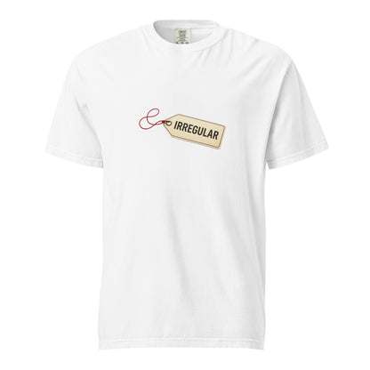 Unisex garment-dyed heavyweight T-shirt in white with a front view, showcasing a casual, durable design by wayward.biz.