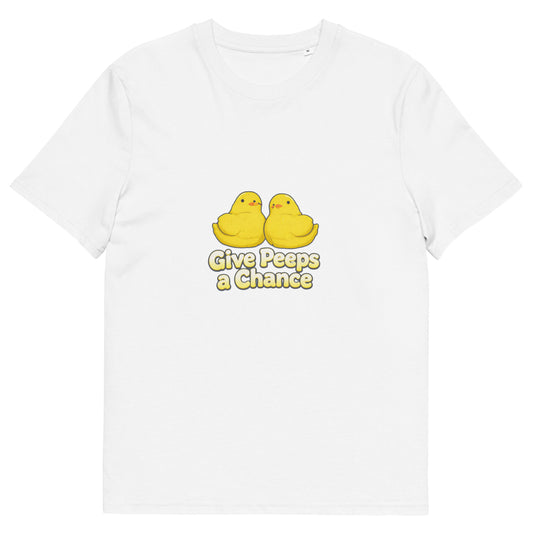 White unisex organic cotton T-shirt featuring a creative design, from wayward.biz, perfect for casual and eco-friendly fashion.