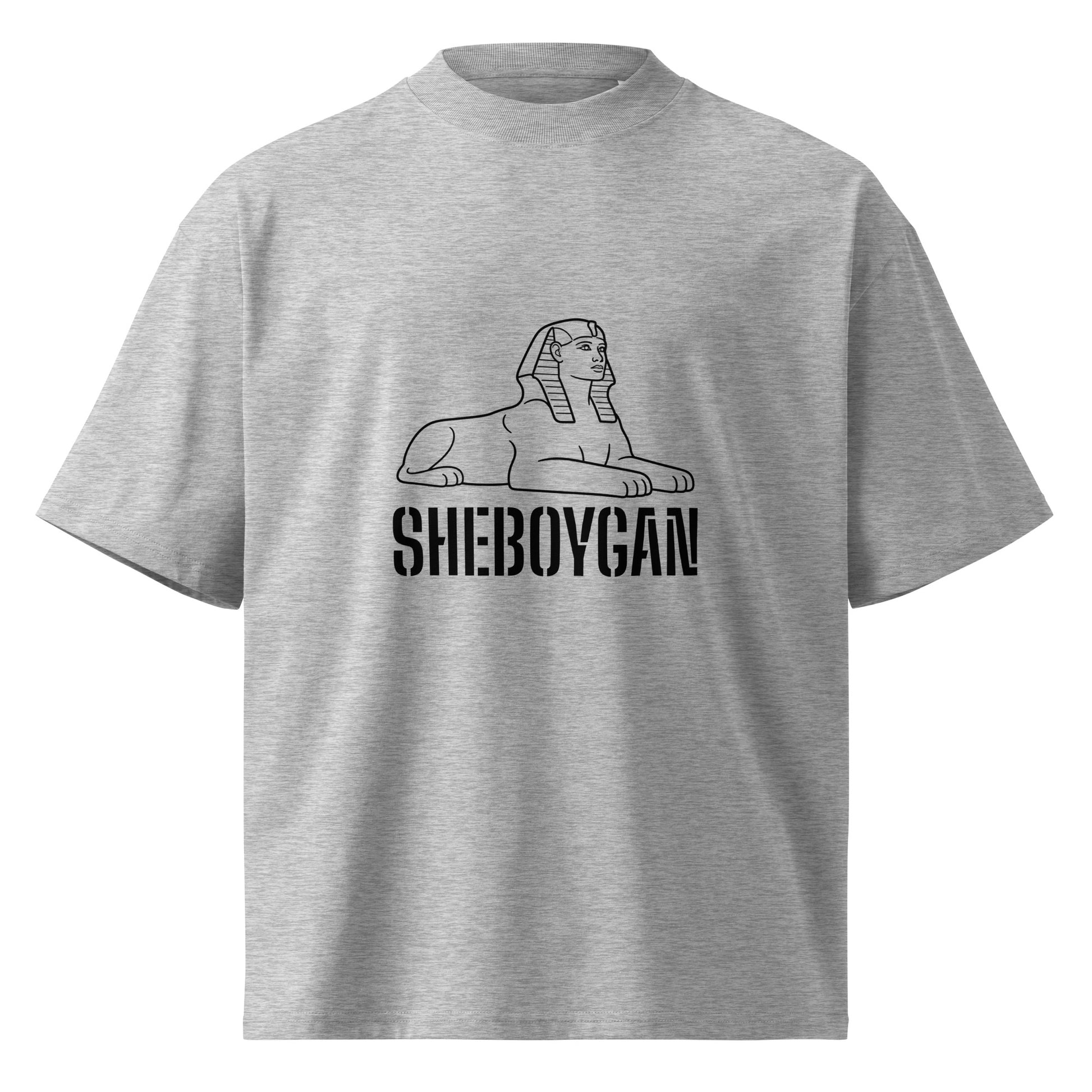 Unisex organic oversized high-neck T-shirt in heather grey from wayward.biz, featuring a relaxed fit and high neckline.