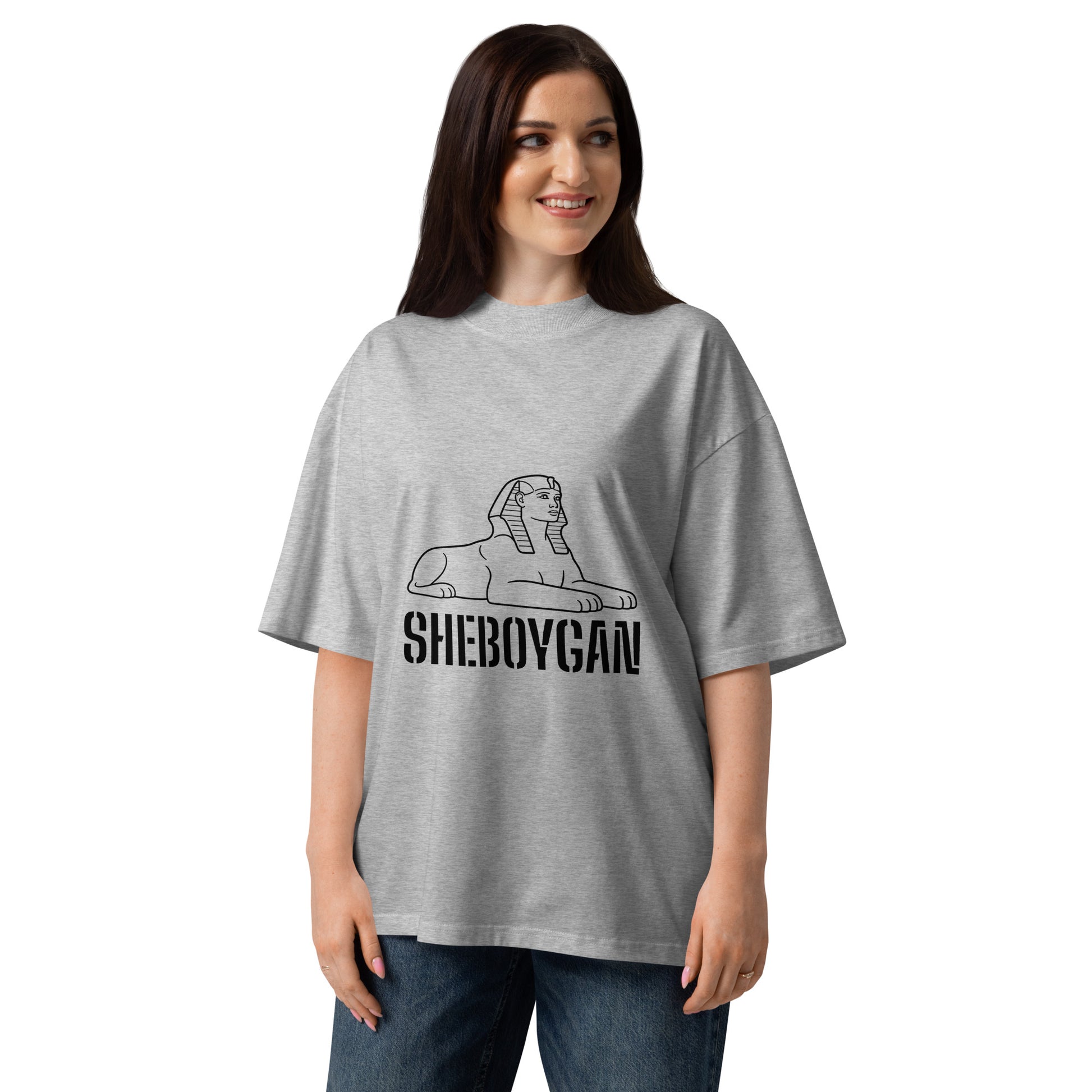 Unisex organic oversized high neck T-shirt in heather grey from wayward.biz, featuring a relaxed fit and high neckline.