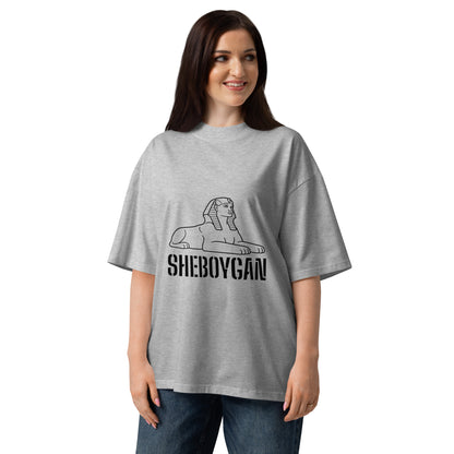 Unisex organic oversized high neck T-shirt in heather grey from wayward.biz, featuring a relaxed fit and high neckline.
