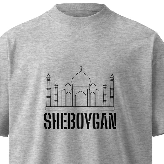 Unisex organic oversized high-neck T-shirt in heather grey from wayward.biz, featuring a relaxed fit and high neckline.
