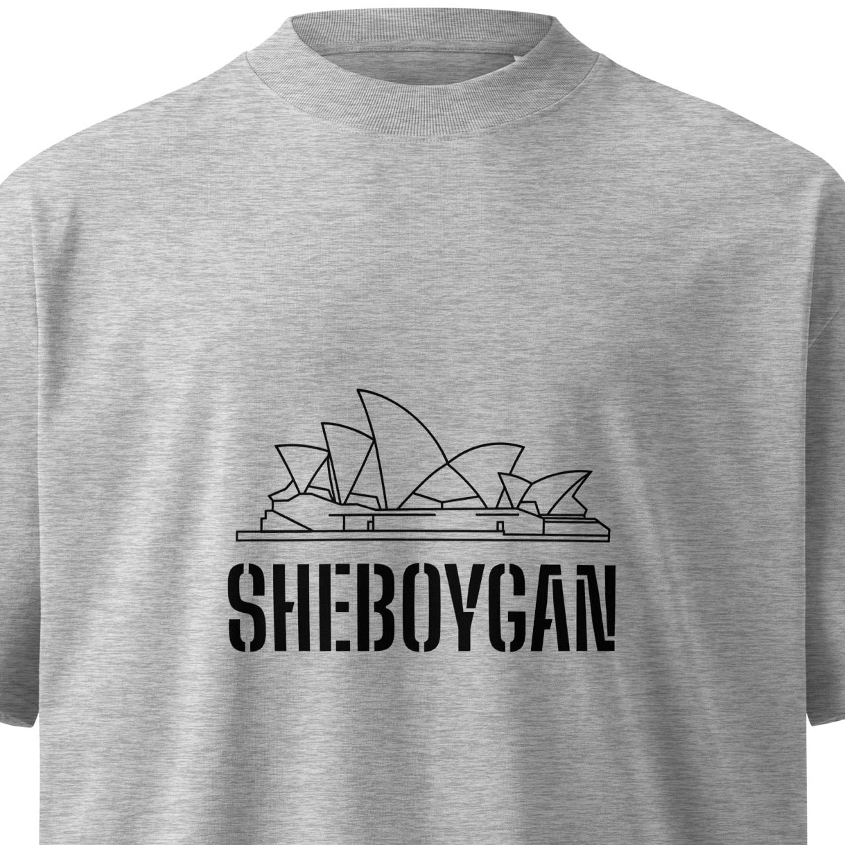 Heather grey unisex organic oversized high neck T-shirt by wayward.biz featuring a relaxed fit and high neckline.