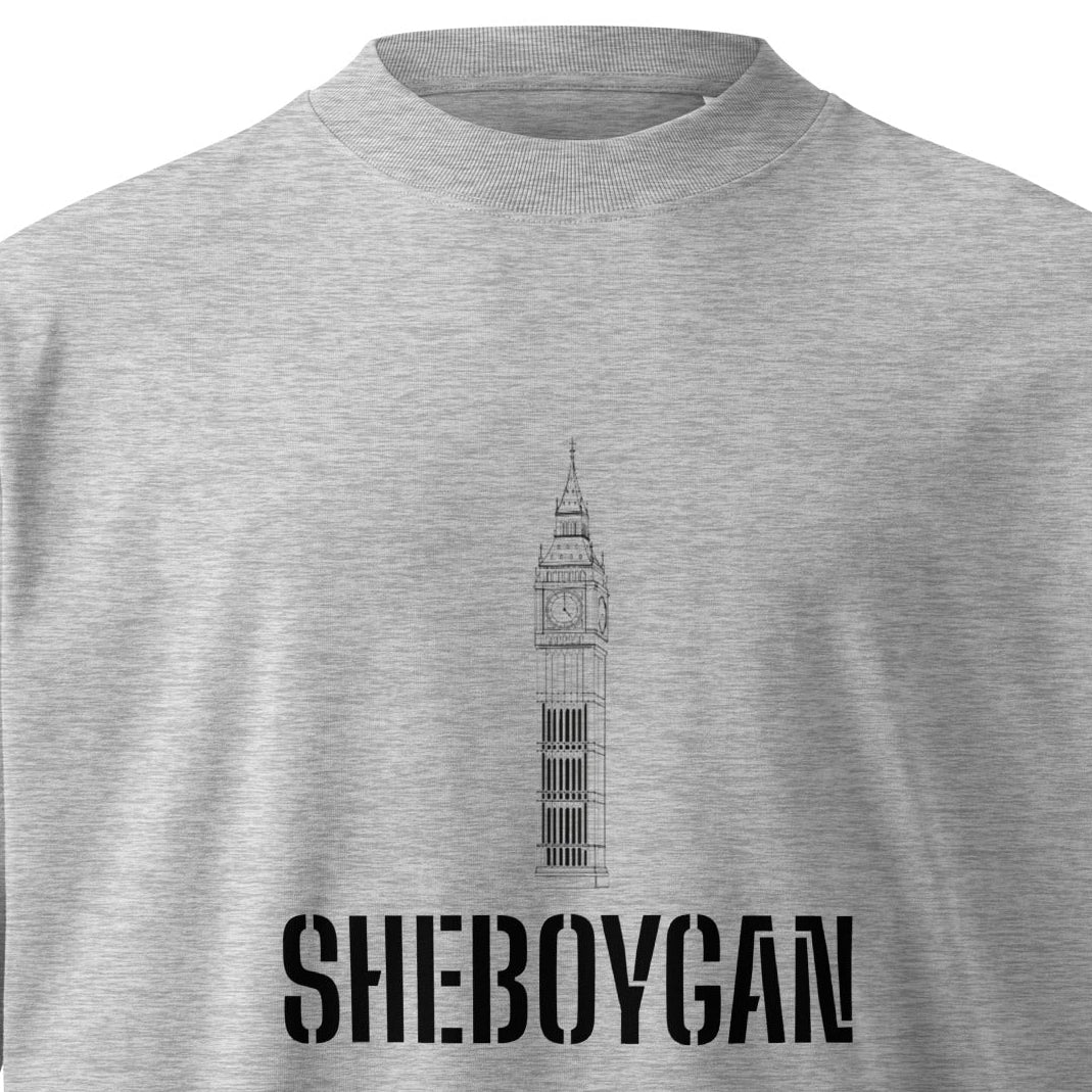 Unisex organic oversized high neck grey T-shirt from wayward.biz, front view showing relaxed fit and high neckline.