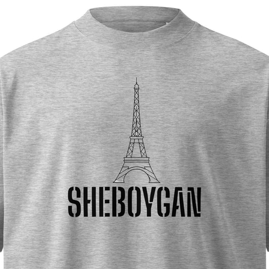 Heather grey unisex organic oversized high neck T-shirt by wayward.biz, featuring a relaxed fit and high neckline, front view.
