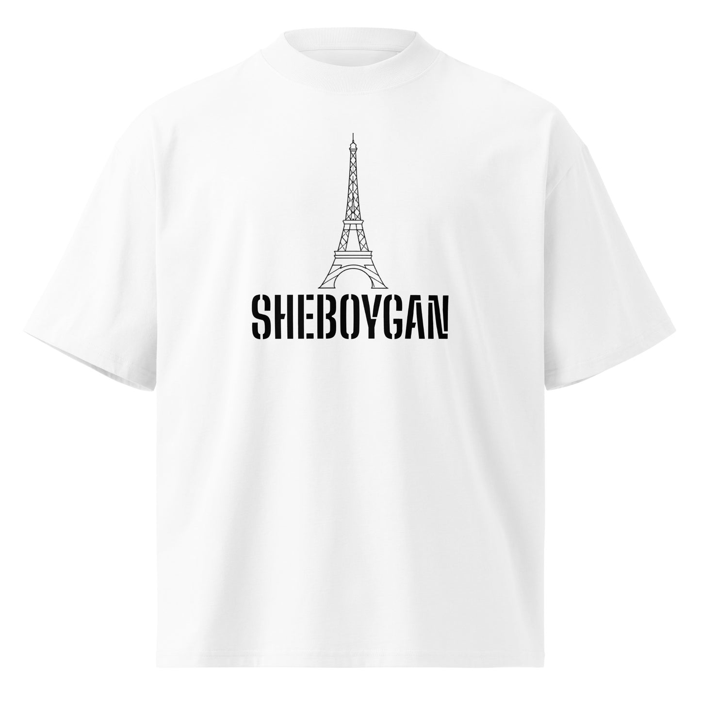 Unisex white organic oversized high-neck T-shirt from wayward.biz with a relaxed fit and high neckline, front view.