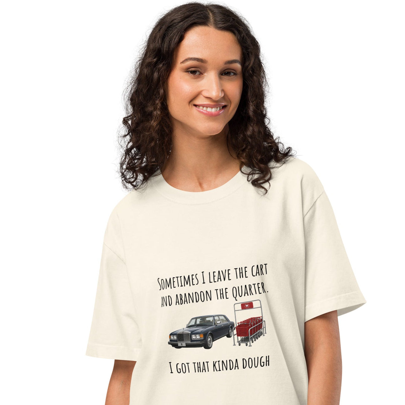 Unisex oversized vintage white T-shirt with printed text, made by wayward.biz, featuring casual, relaxed fit and soft garment-dyed fabric.