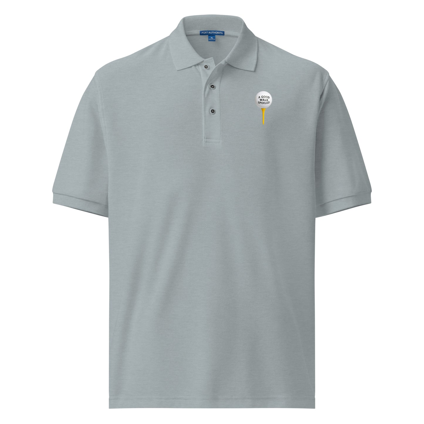 Unisex men's premium polo shirt from Wayward.biz with cool heather fabric, front view, stylish golf-inspired casual polo shirt.