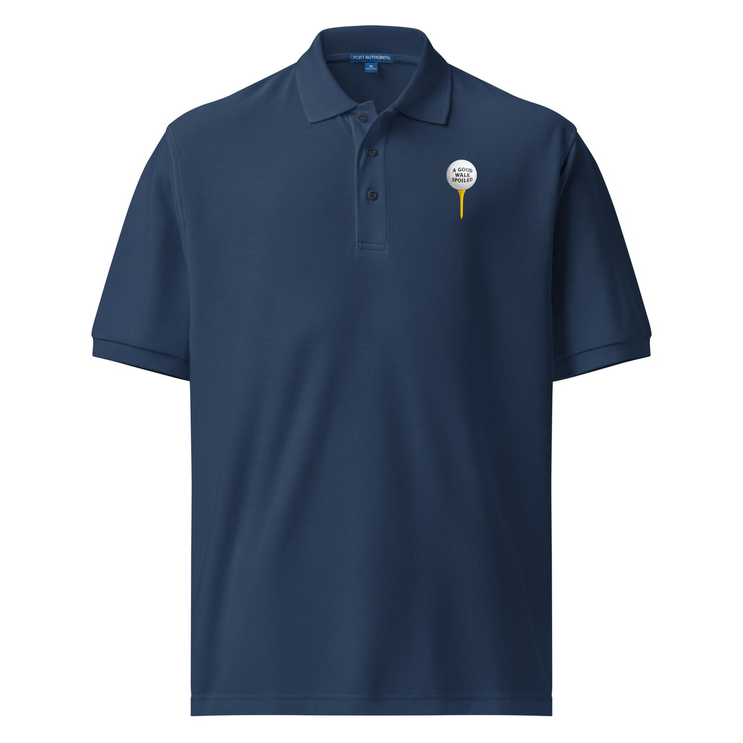 Unisex navy men's polo shirt from Wayward.biz, premium golf polo with a classic fit and subtle branding on the front.