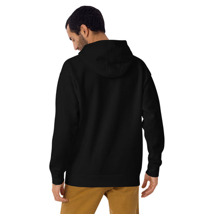 Black Flat Moon Society unisex hoodie by wayward.biz featuring a premium pullover design with a moon graphic on the back.