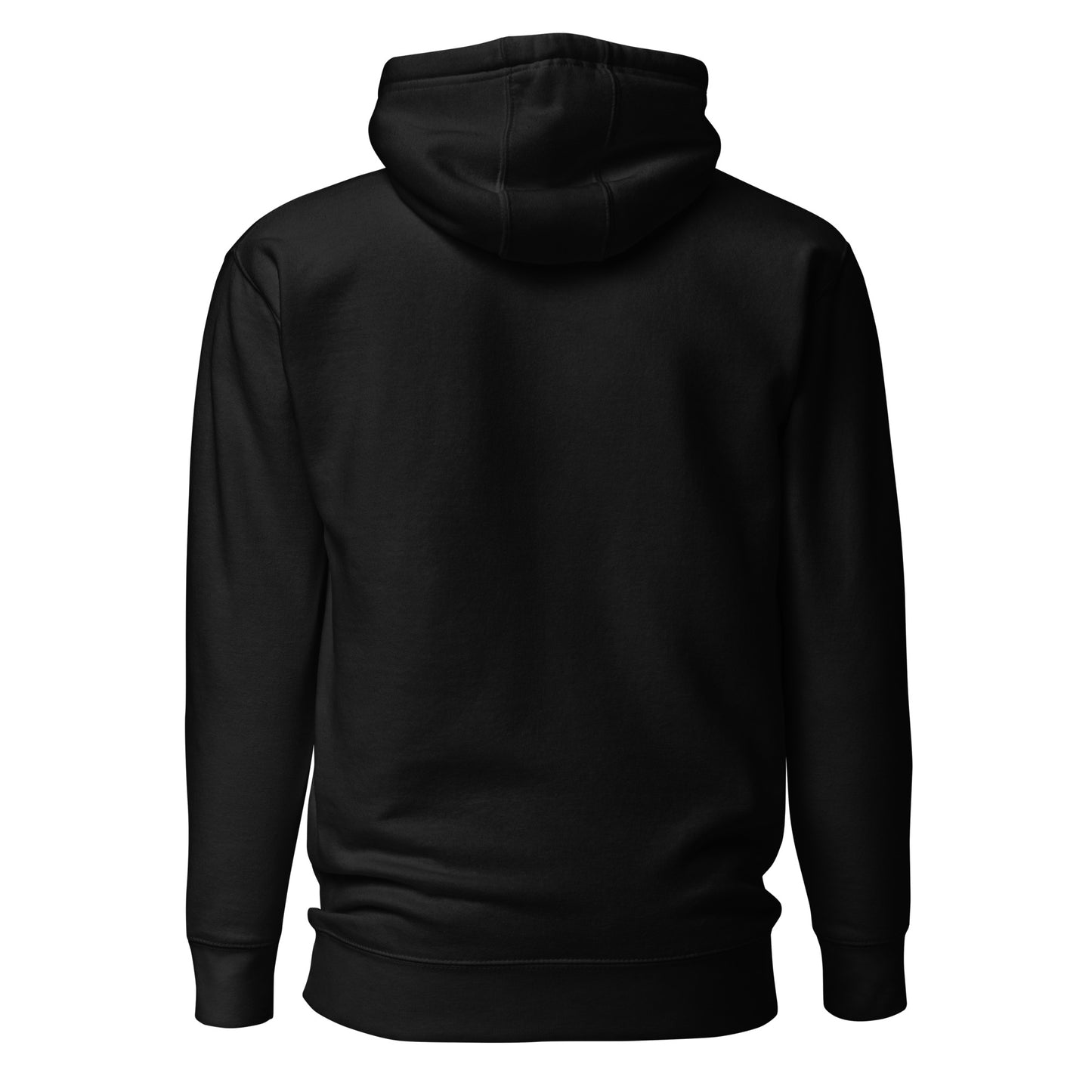 Black unisex hoodie from Flat Moon Society, premium pullover style with a minimalist back design.