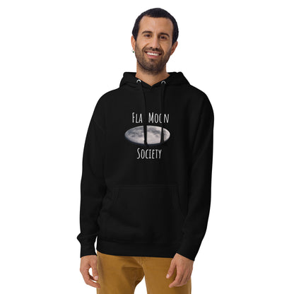 Black unisex hoodie from Flat Moon Society featuring a front design, made by wayward.biz, soft and comfortable pullover style.