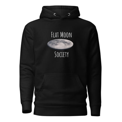 Black unisex hoodie from Flat Moon Society, featuring a premium pullover design with a front view detail.