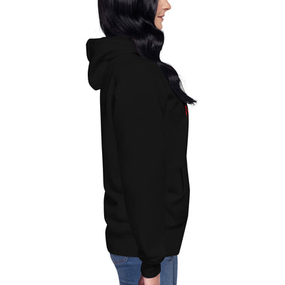 Black NADA unisex hoodie by wayward.biz, premium pullover style shown from the right side.