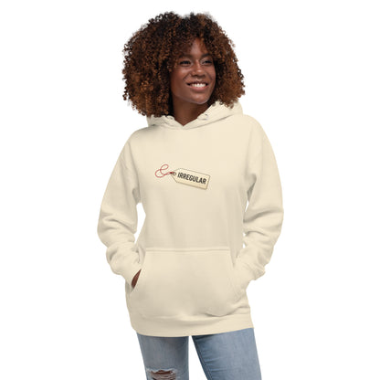 Unisex irregular hoodie by wayward.biz with a bone-colored front, featuring a casual, relaxed fit and modern design.