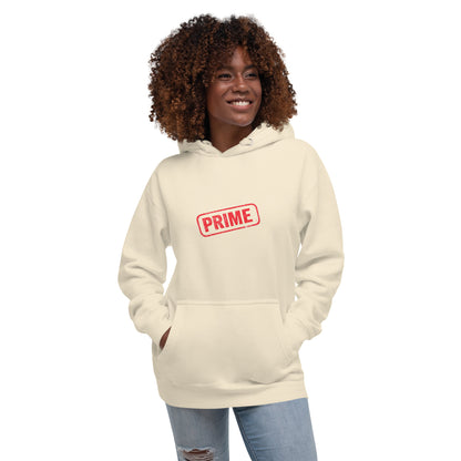 Prime unisex hoodie by wayward.biz featuring a bone-colored pullover design with a front view.