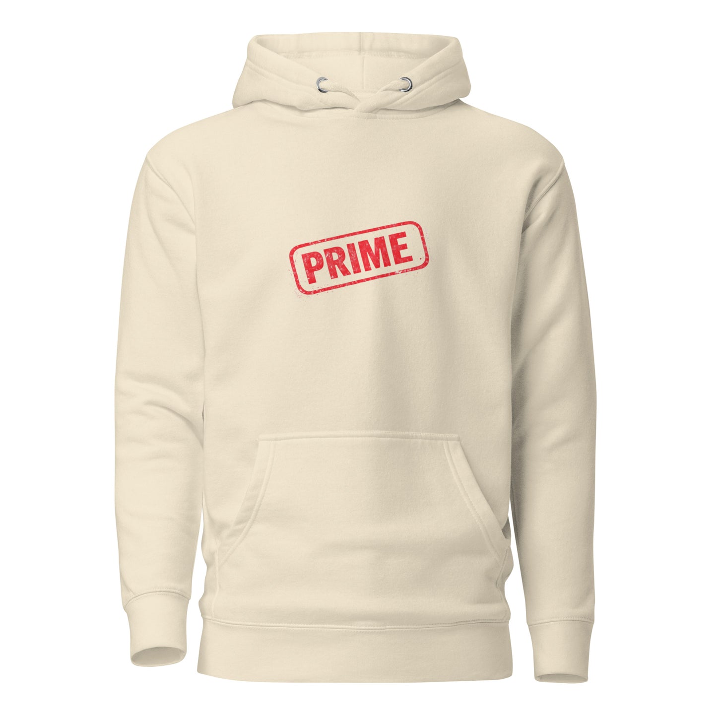 Prime unisex hoodie by wayward.biz, featuring a bone-colored pullover design with a front view.
