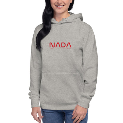 Unisex NADA hoodie by wayward.biz in carbon grey, front view showcasing a comfortable pullover hoodie with a minimalist design.