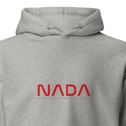 Unisex NADA hoodie by wayward.biz in carbon grey, showing a front view of the premium pullover hoodie with a relaxed fit.