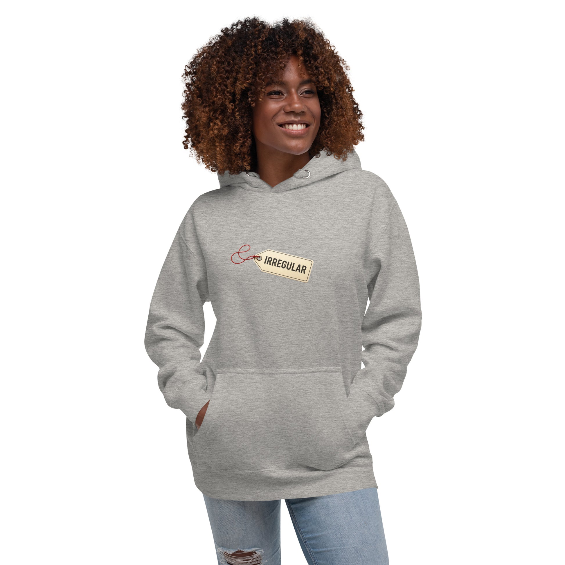 Unisex Irregular Hoodie from wayward.biz in carbon grey, front view showing a casual, premium pullover design.
