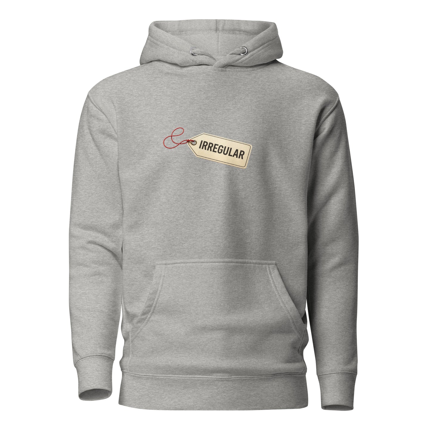 Unisex grey hoodie from wayward.biz featuring an irregular design, front view, soft fabric, and comfortable fit.
