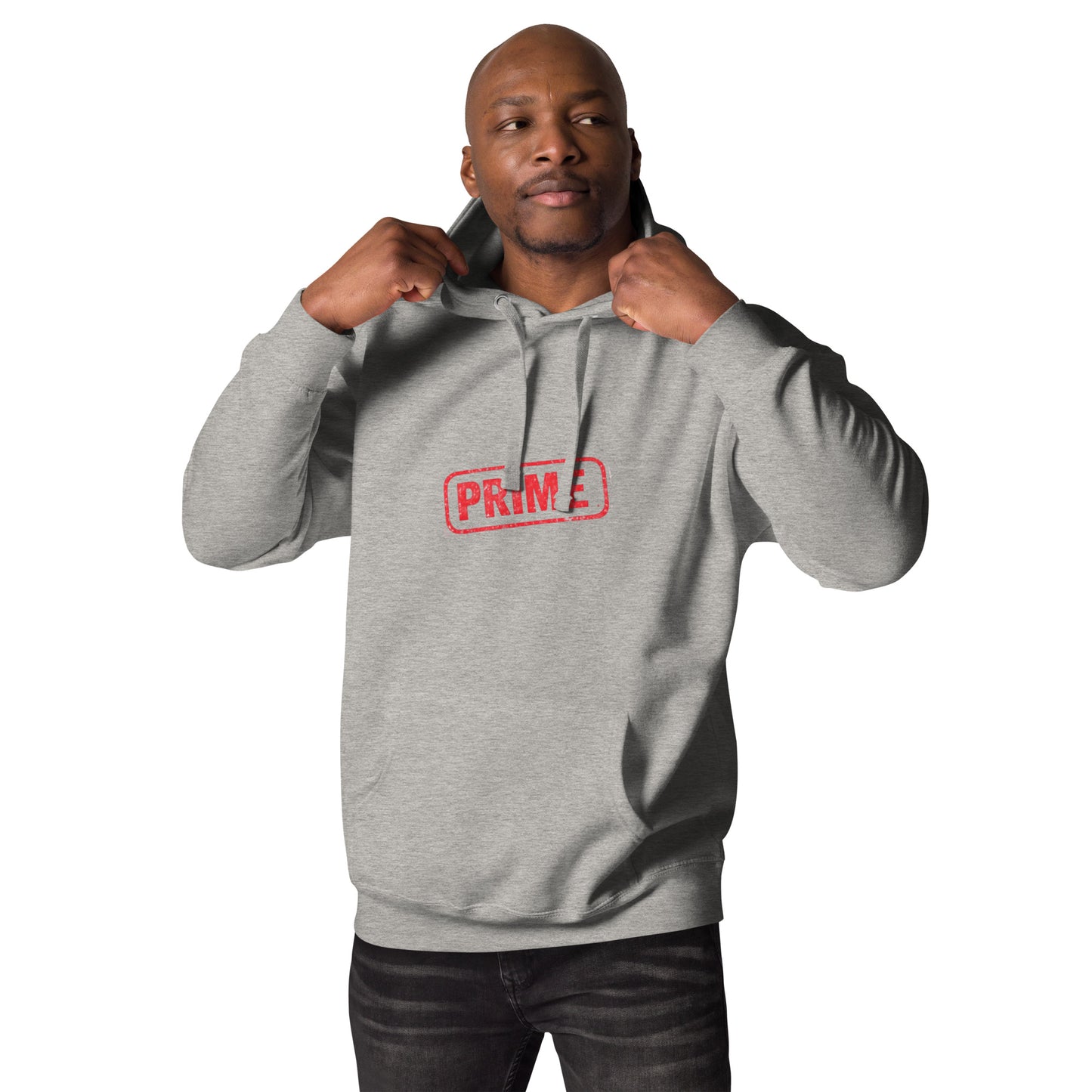 Prime Unisex Hoodie by wayward.biz in carbon grey, front view, showcasing a comfortable pullover hoodie with a minimalist design.