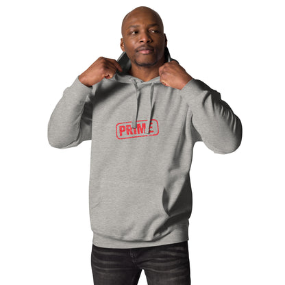 Prime Unisex Hoodie by wayward.biz in carbon grey, front view, showcasing a comfortable pullover hoodie with a minimalist design.