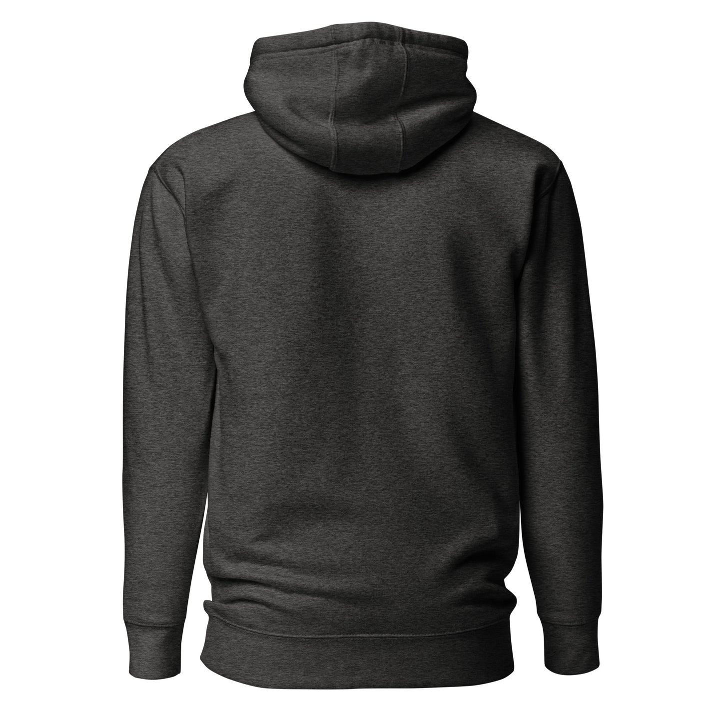Unisex Flat Moon Society hoodie in charcoal heather with back graphic, premium pullover design by wayward.biz