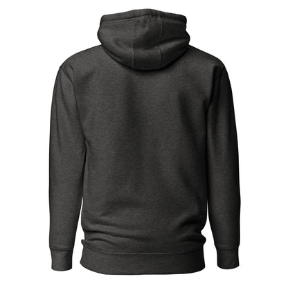Unisex Flat Moon Society hoodie in charcoal heather with back graphic, premium pullover design by wayward.biz