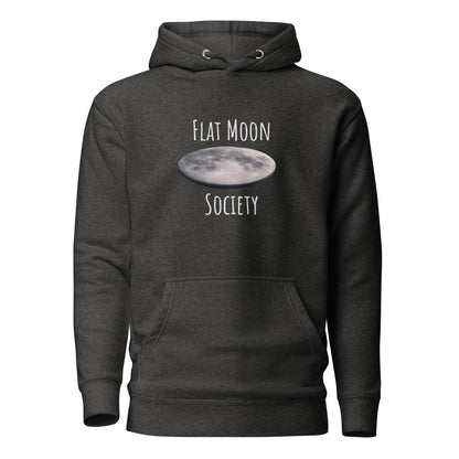 Unisex Flat Moon Society hoodie in charcoal heather with front design, made by wayward.biz, casual pullover style and comfortable fit.