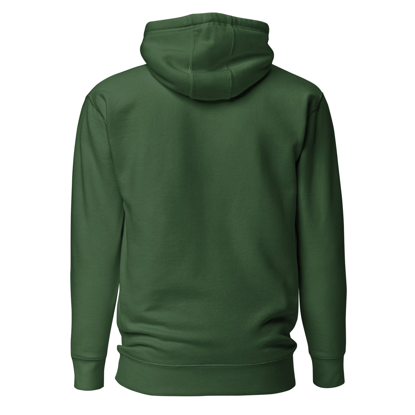 Forest green Flat Moon Society unisex hoodie by wayward.biz, showing the back view of the premium pullover hoodie.