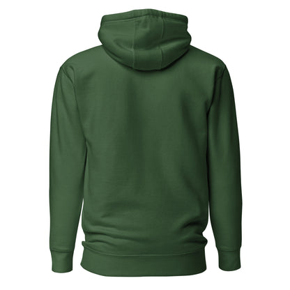 Forest green Flat Moon Society unisex hoodie by wayward.biz, showing the back view of the premium pullover hoodie.