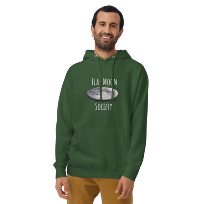 Forest green unisex hoodie from Wayward.biz featuring a flat moon society design on the front.