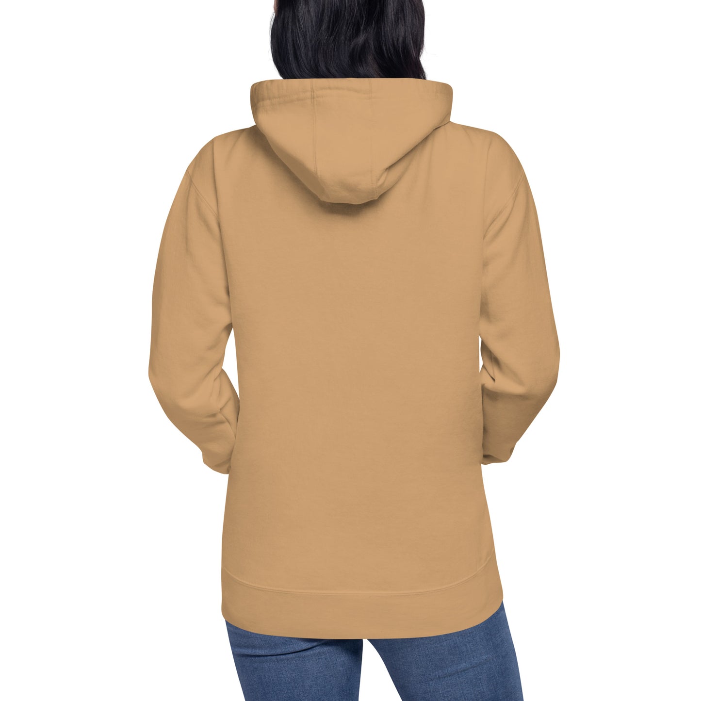 Unisex NADA hoodie by wayward.biz in khaki, showing the back view of a premium pullover hoodie with a relaxed fit.