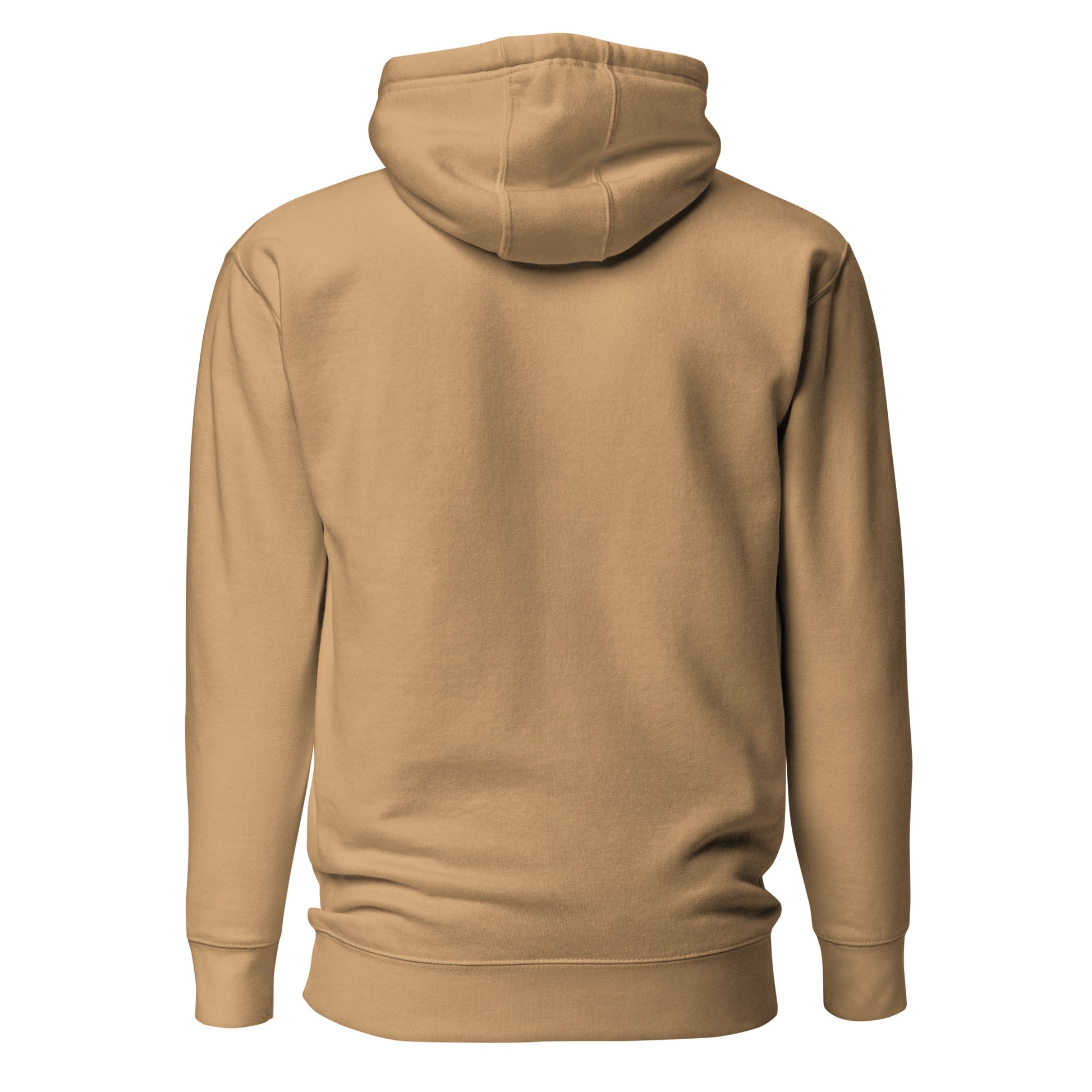 Unisex NADA hoodie by wayward.biz in khaki with a back view, showcasing a premium pullover hoodie design.
