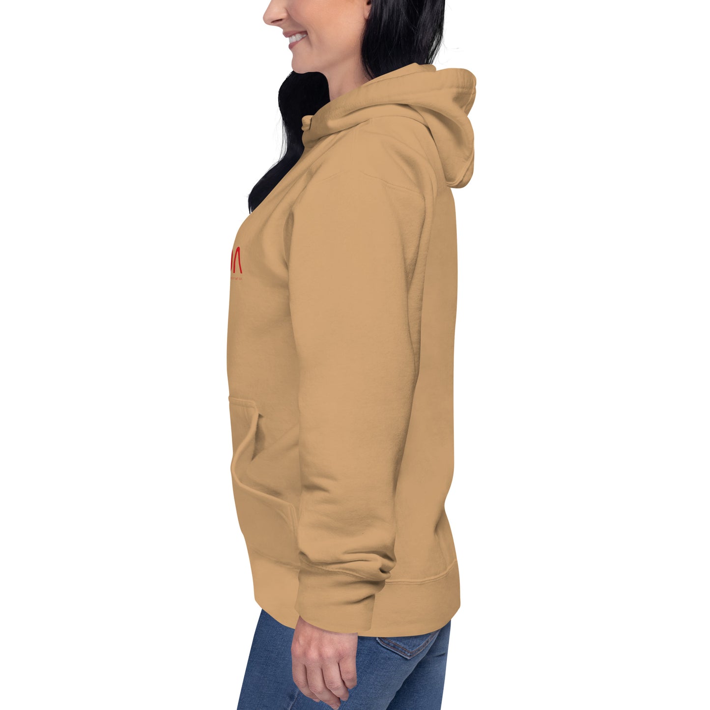 Unisex NADA hoodie by wayward.biz in khaki, featuring a comfortable pullover design with a casual fit.
