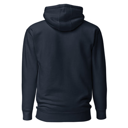 Unisex navy blazer hoodie from Flat Moon Society by wayward.biz, featuring a pullover design and front logo print.