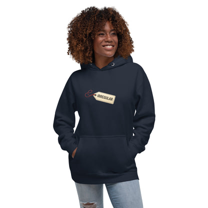 Unisex navy blazer hoodie with irregular design, front view, premium quality casual sweatshirt by wayward.biz