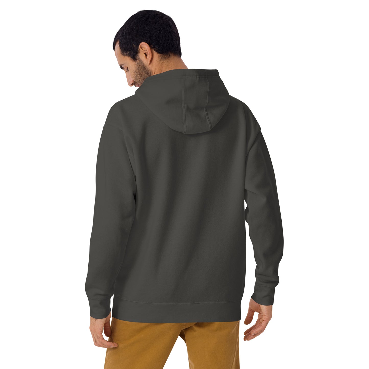 Unisex Flat Moon Society hoodie in vintage black with a graphic design on the back, made by wayward.biz.