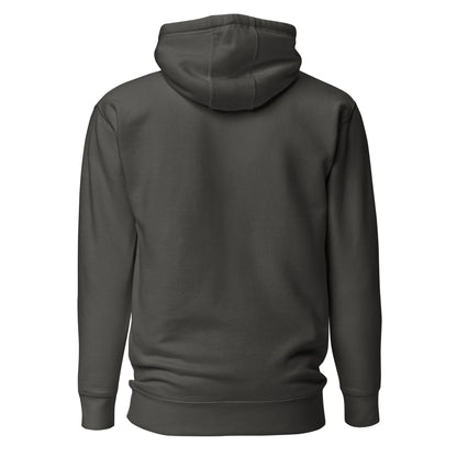 Unisex Flat Moon Society hoodie in vintage black with a relaxed fit, featuring a minimalist moon graphic on the back.