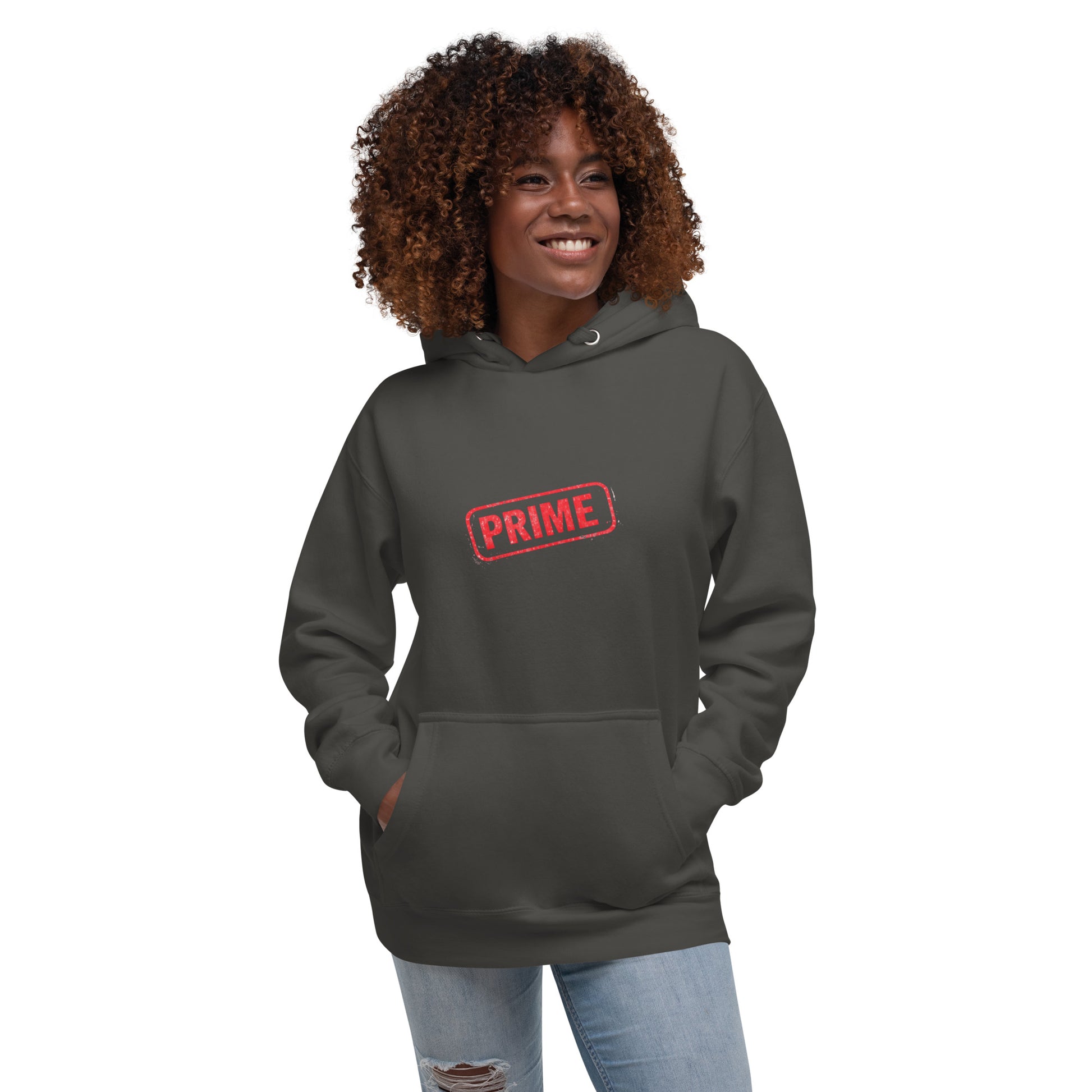 Unisex PRIME Hoodie by wayward.biz in vintage black, showing front view of pullover hoodie with classic style and comfortable fit.