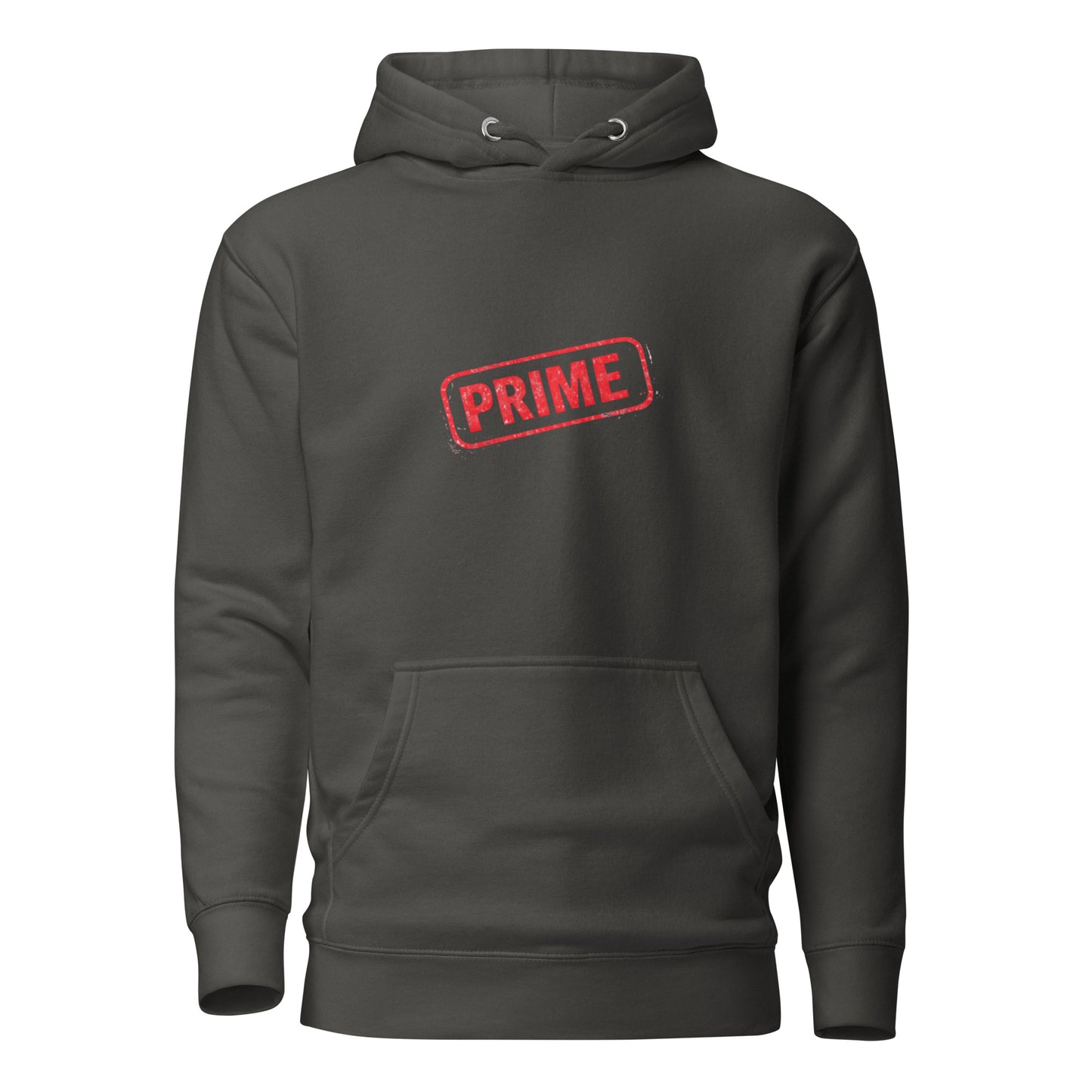 Unisex PRIME hoodie by wayward.biz in vintage black, front view showing a comfortable pullover hoodie with a relaxed fit.