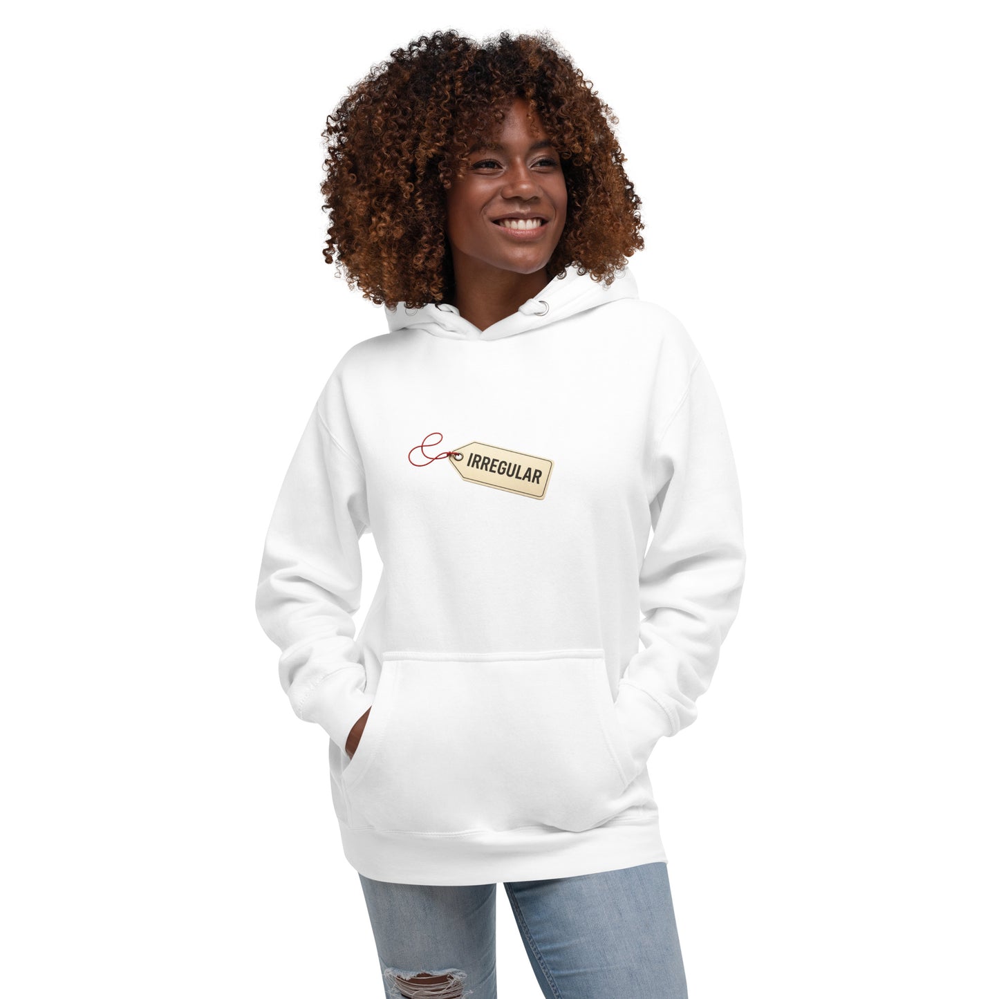 Unisex white irregular hoodie from wayward.biz featuring a relaxed fit and casual pullover design.