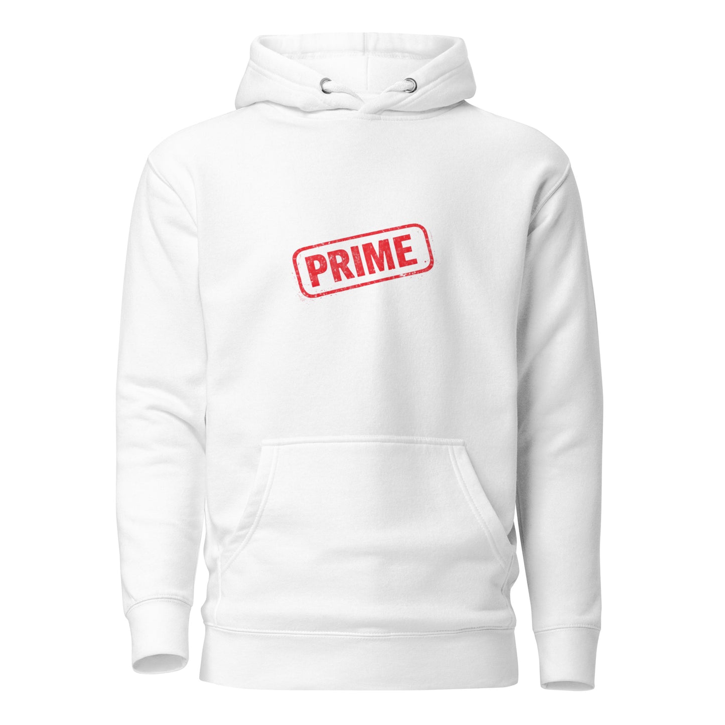 Unisex white PRIME hoodie by wayward.biz featuring a classic pullover design, front view with hood and minimal branding.